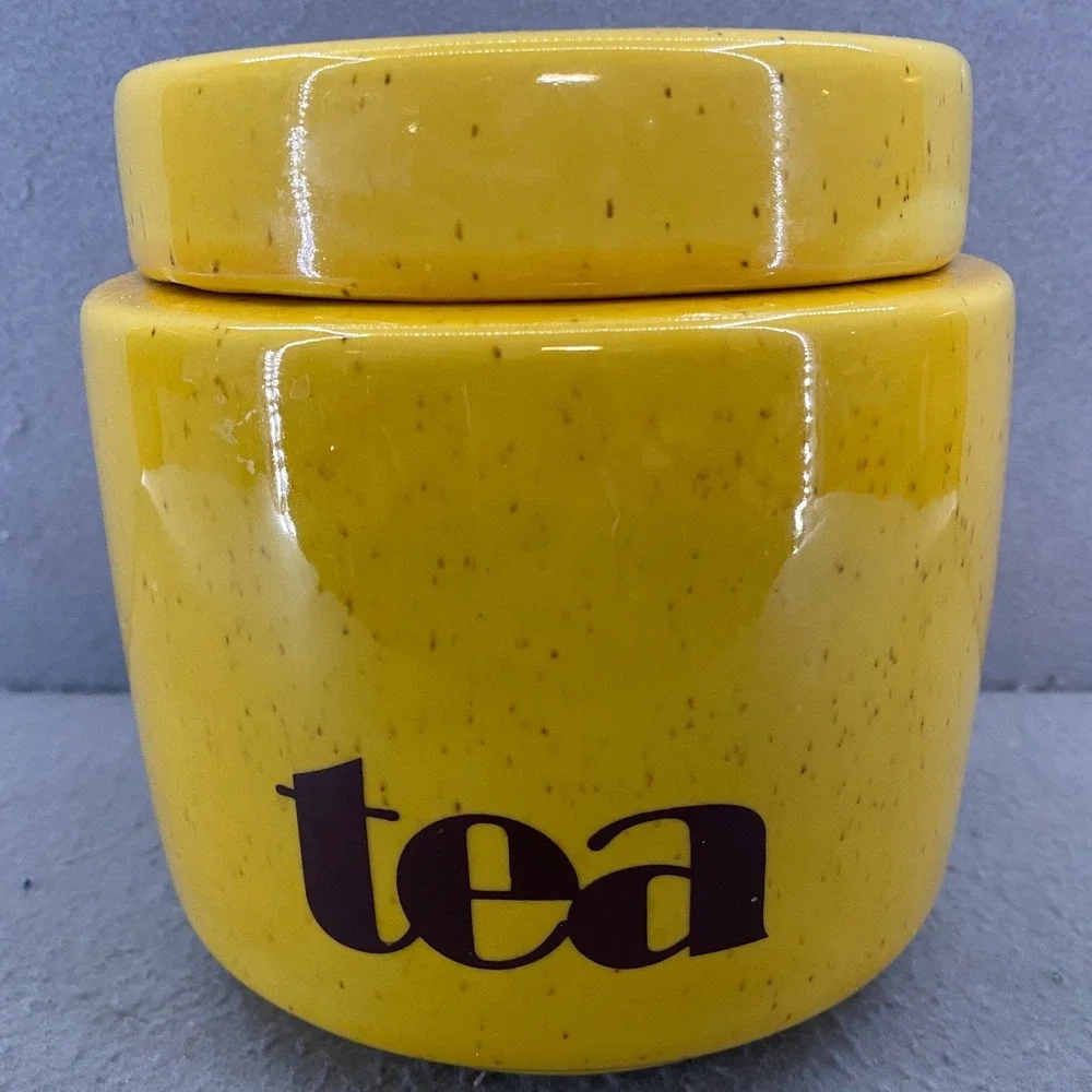 McCoy Yellow Speckled Ceramic TEA Canister Lid Mid-Mod Style Storage Jar
